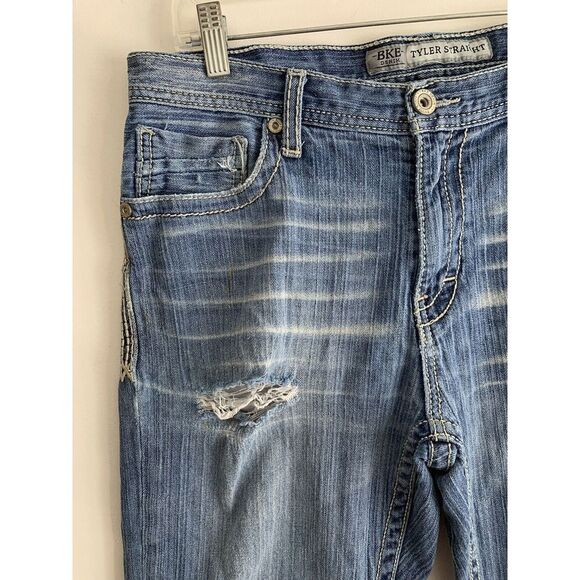 BKE Tyler Jeans Size 34x29 Mens Blue Denim Distressed Straight Leg Medium Wash - Picture 3 of 14